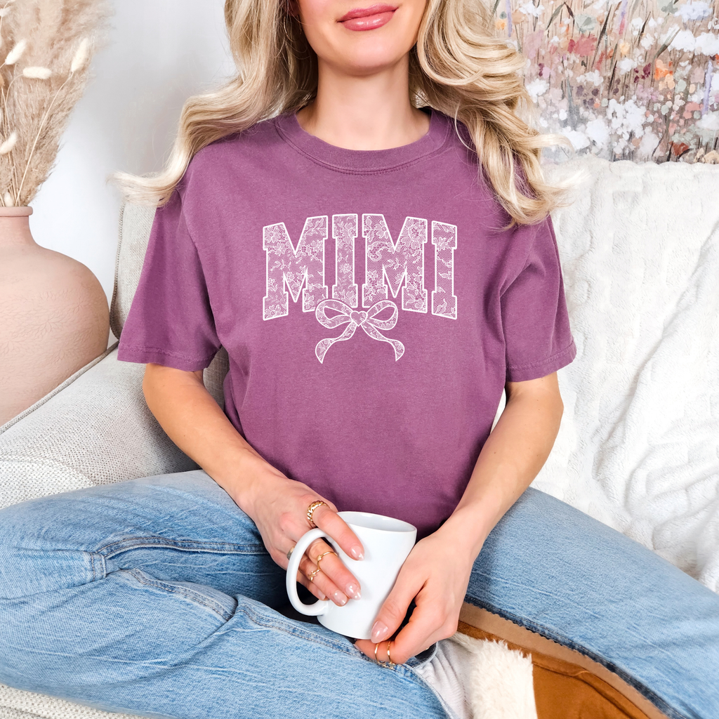 Lace Names Graphic Tee in Berry