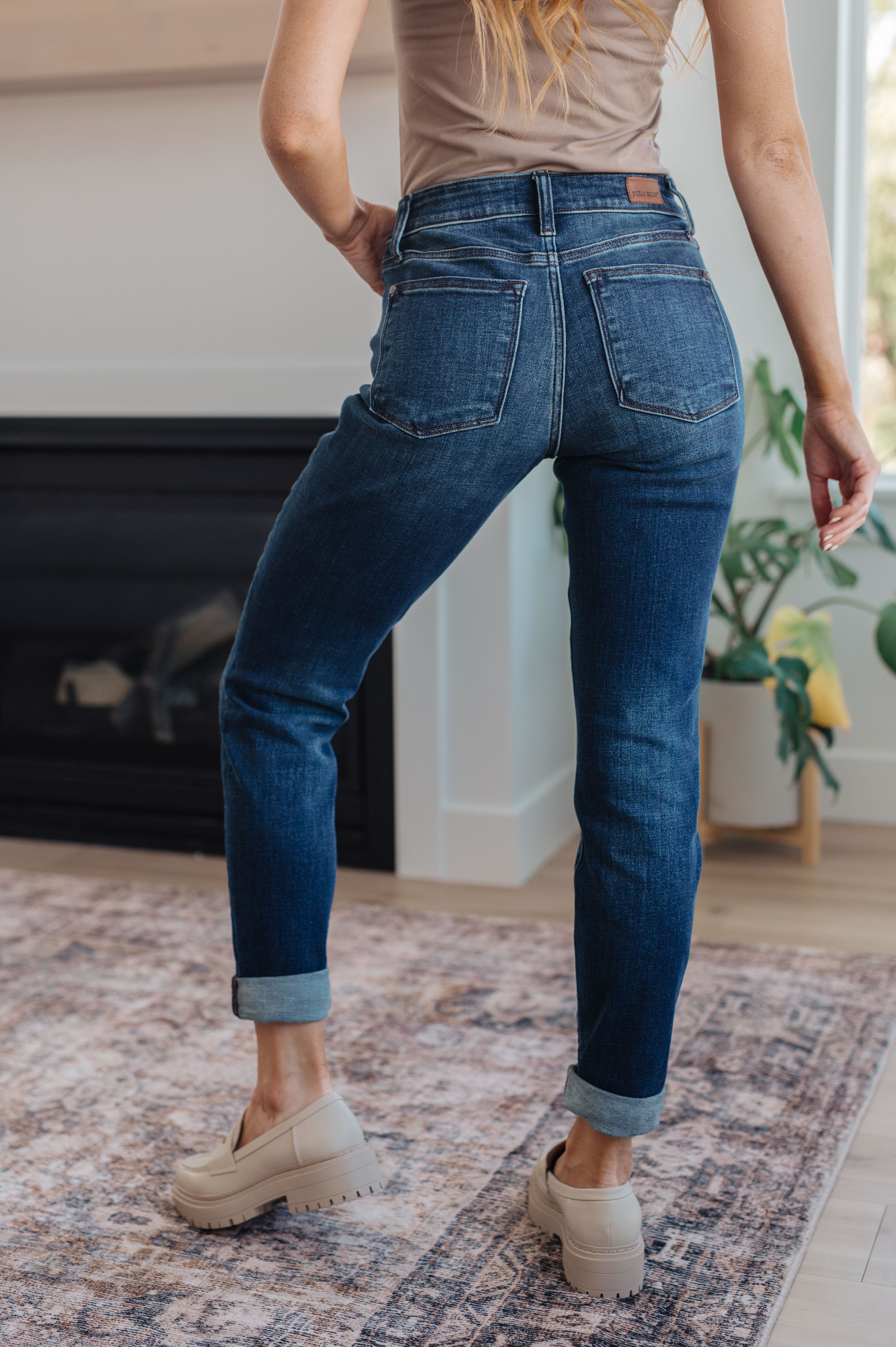 Amber Cuffed Slim Fit Dark Wash Jeans