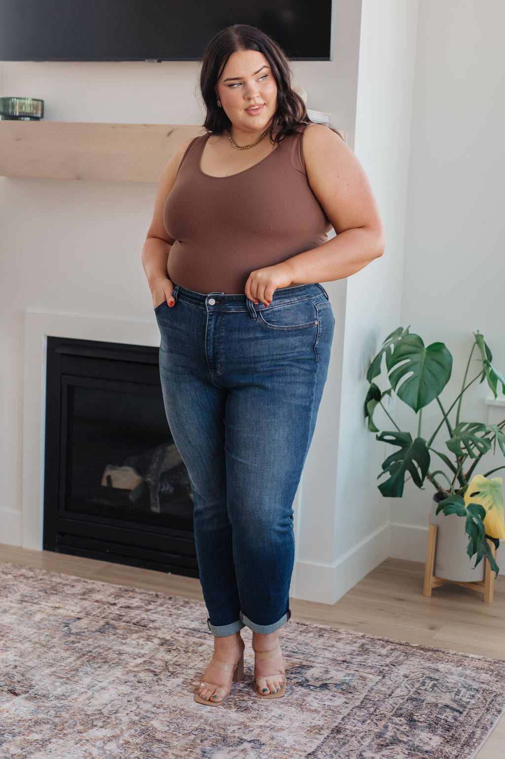 Amber Cuffed Slim Fit Dark Wash Jeans