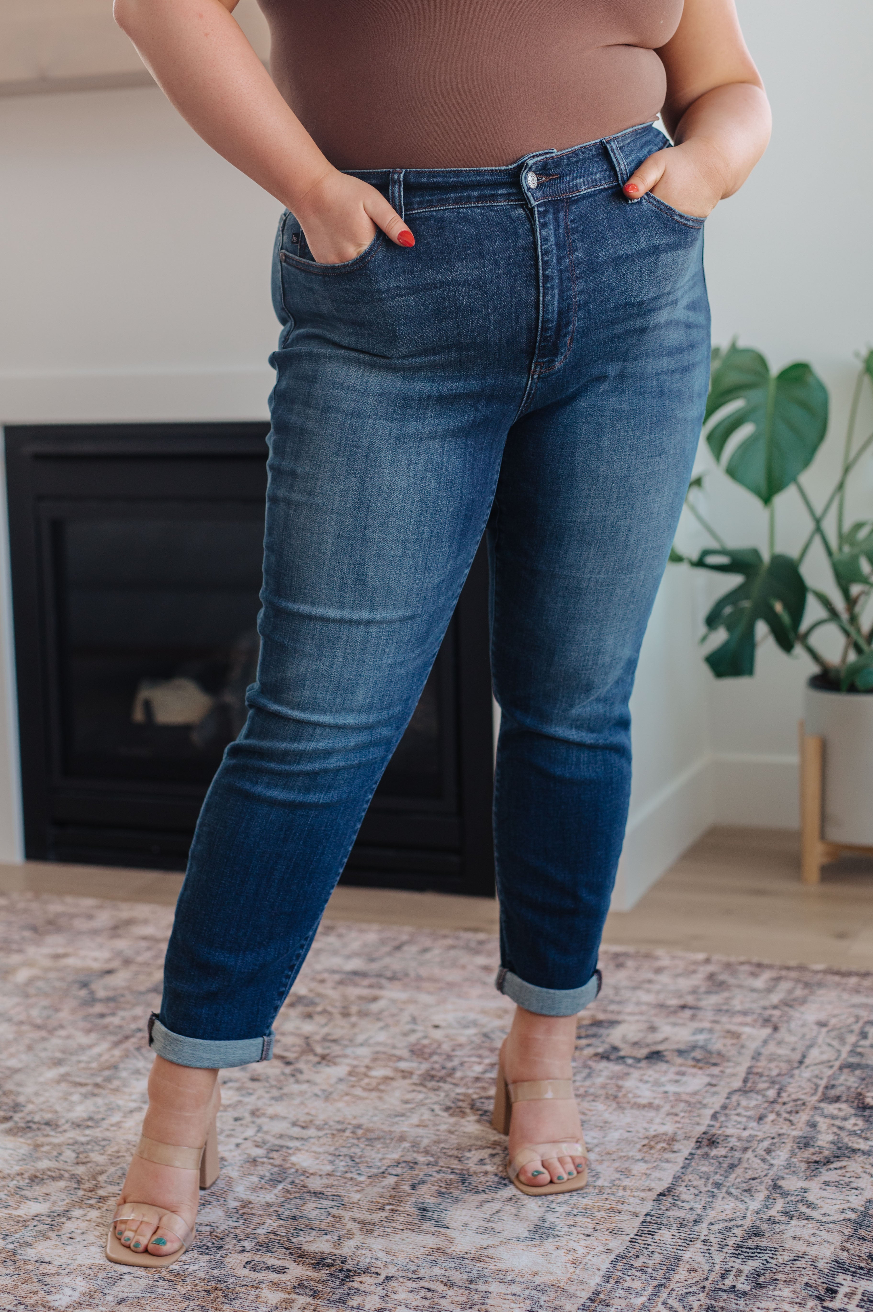 Amber Cuffed Slim Fit Dark Wash Jeans