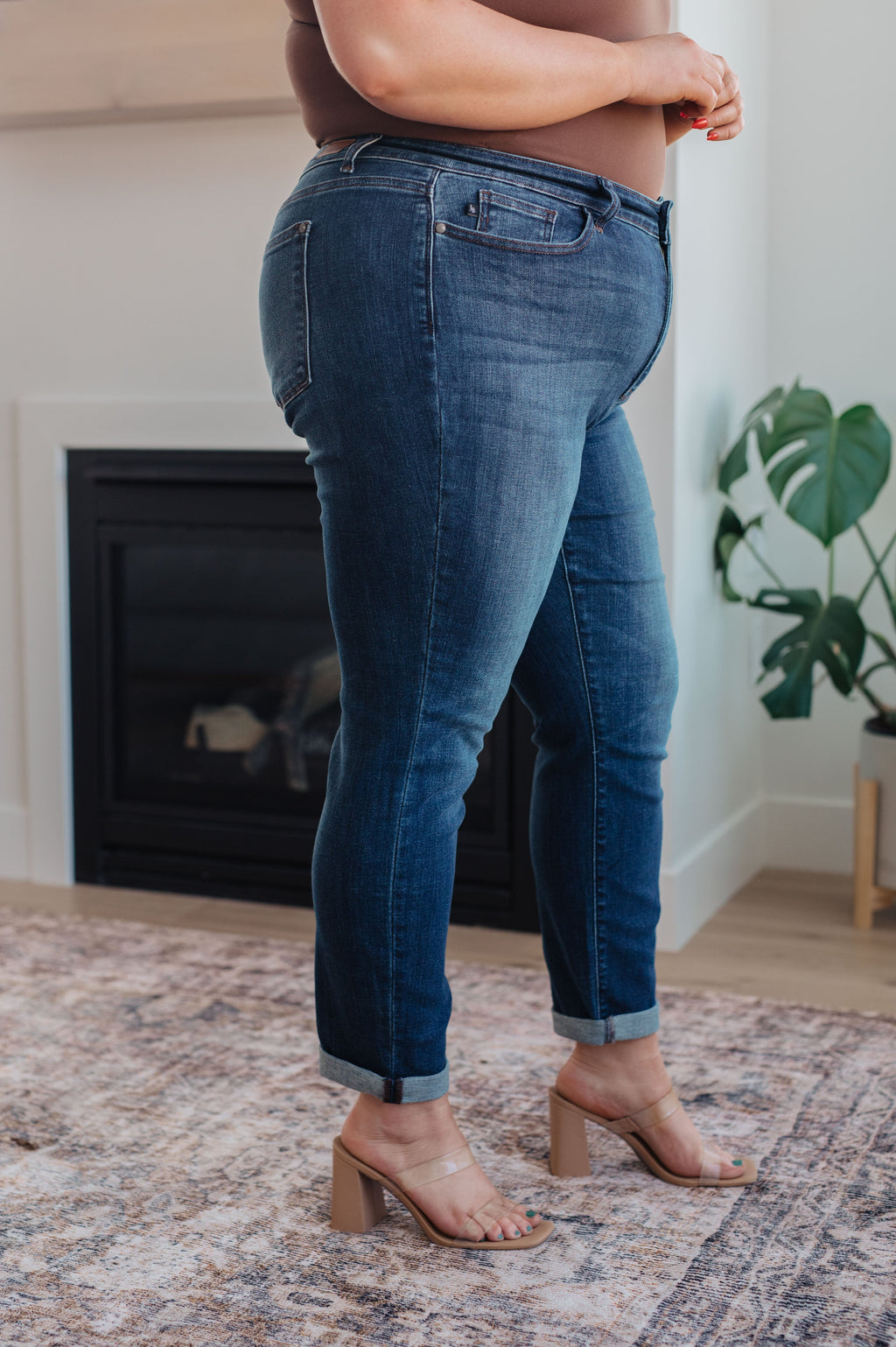 Amber Cuffed Slim Fit Dark Wash Jeans