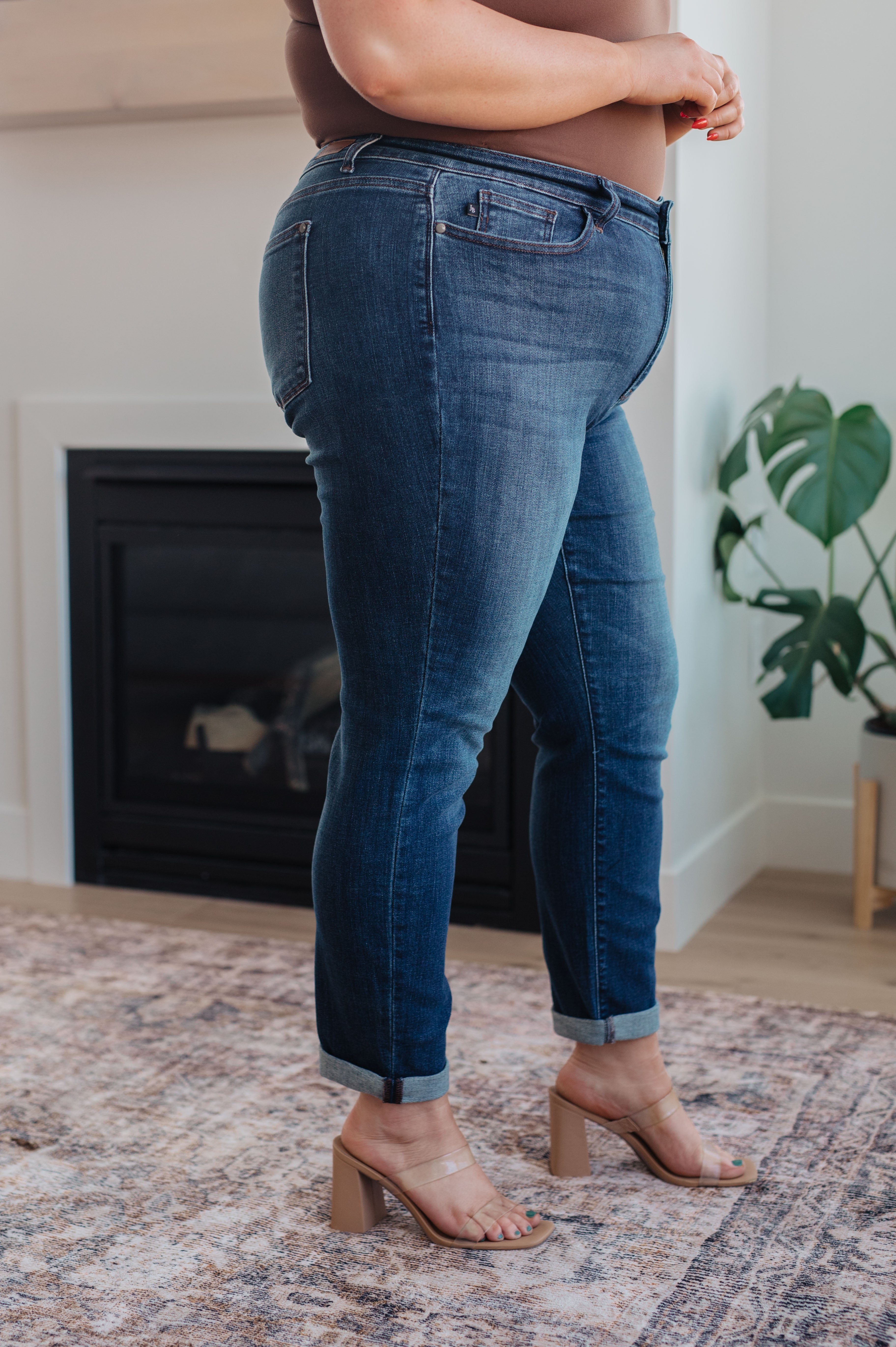 Amber Cuffed Slim Fit Dark Wash Jeans