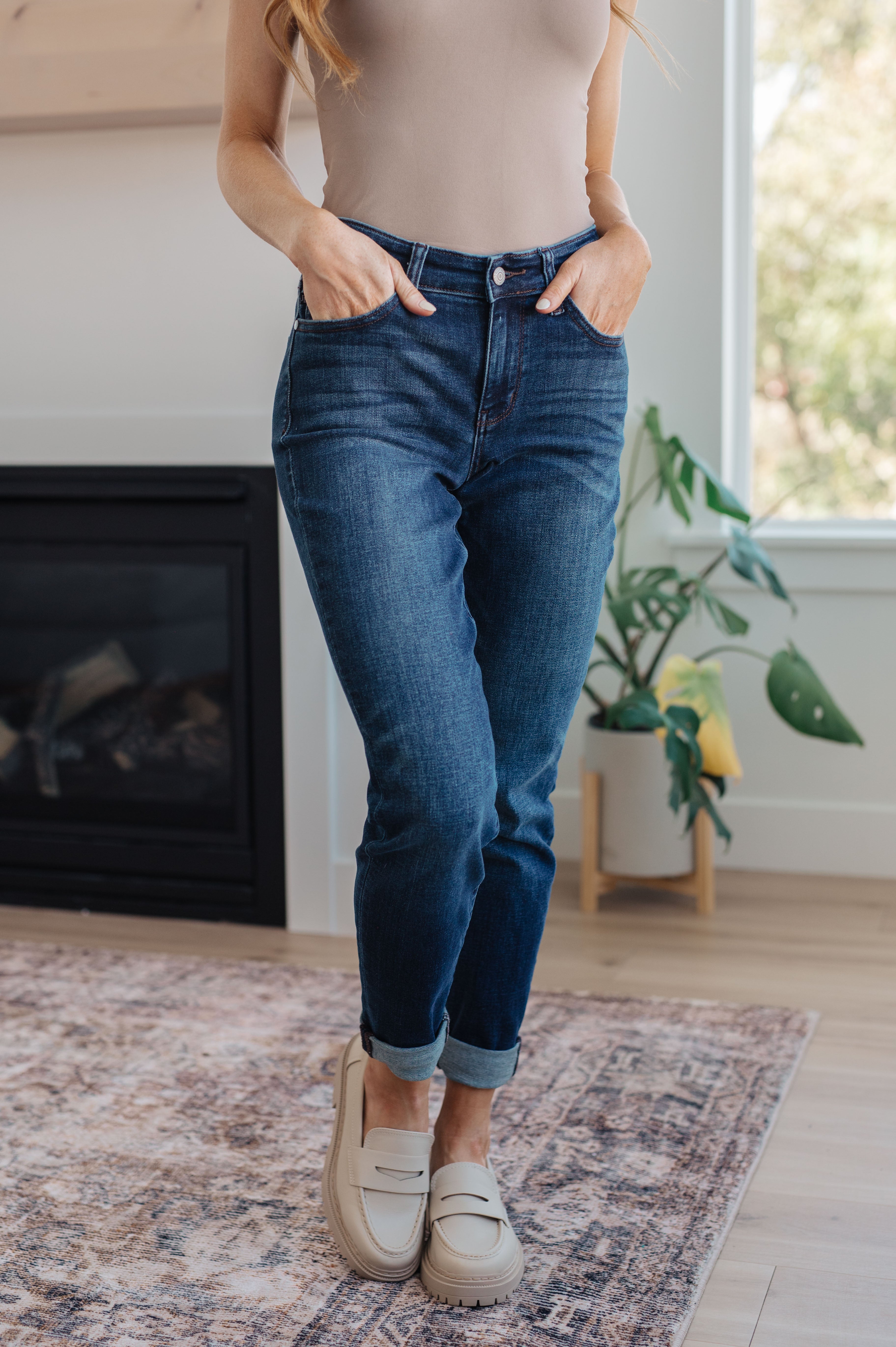 Amber Cuffed Slim Fit Dark Wash Jeans