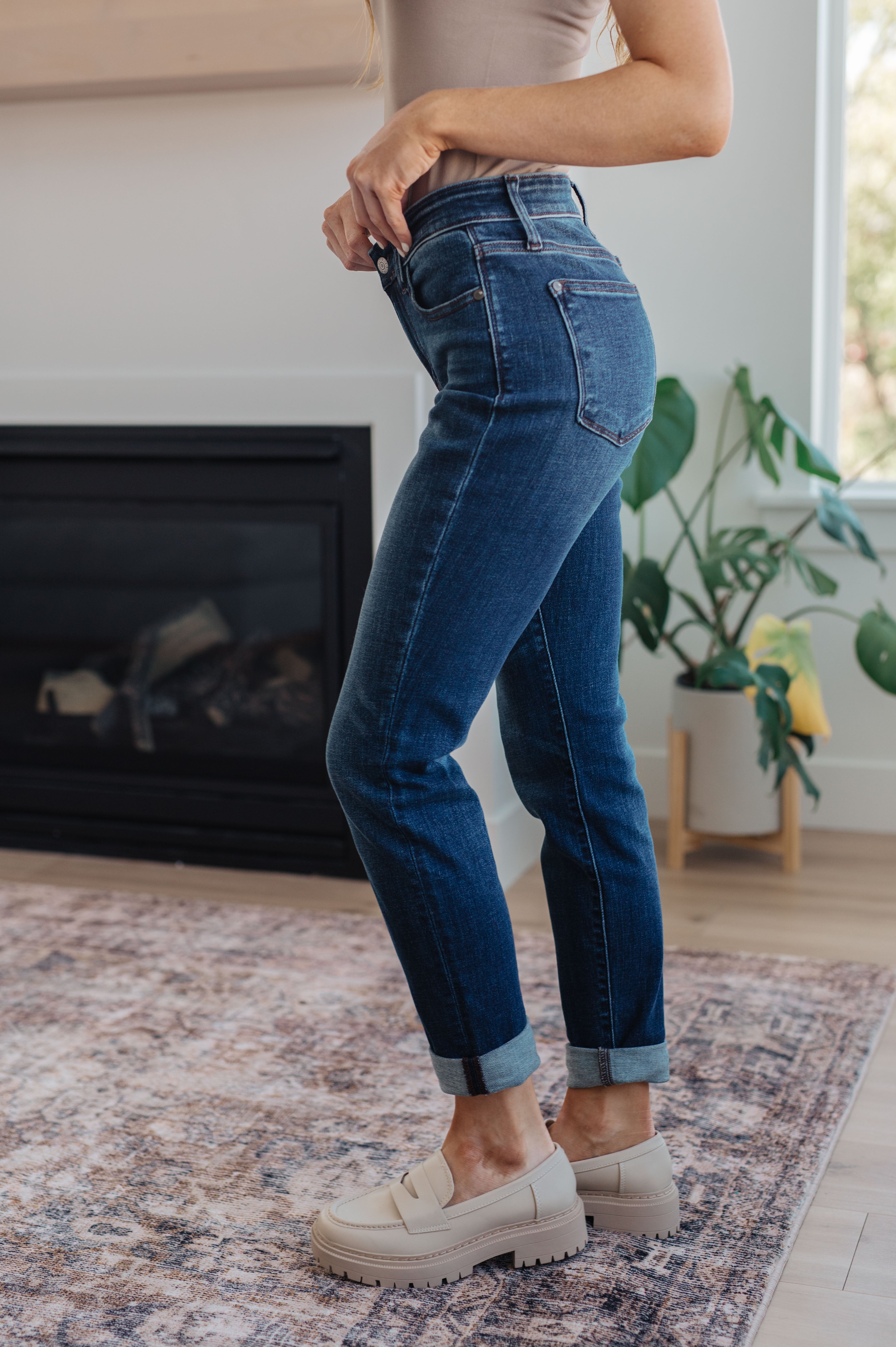 Amber Cuffed Slim Fit Dark Wash Jeans