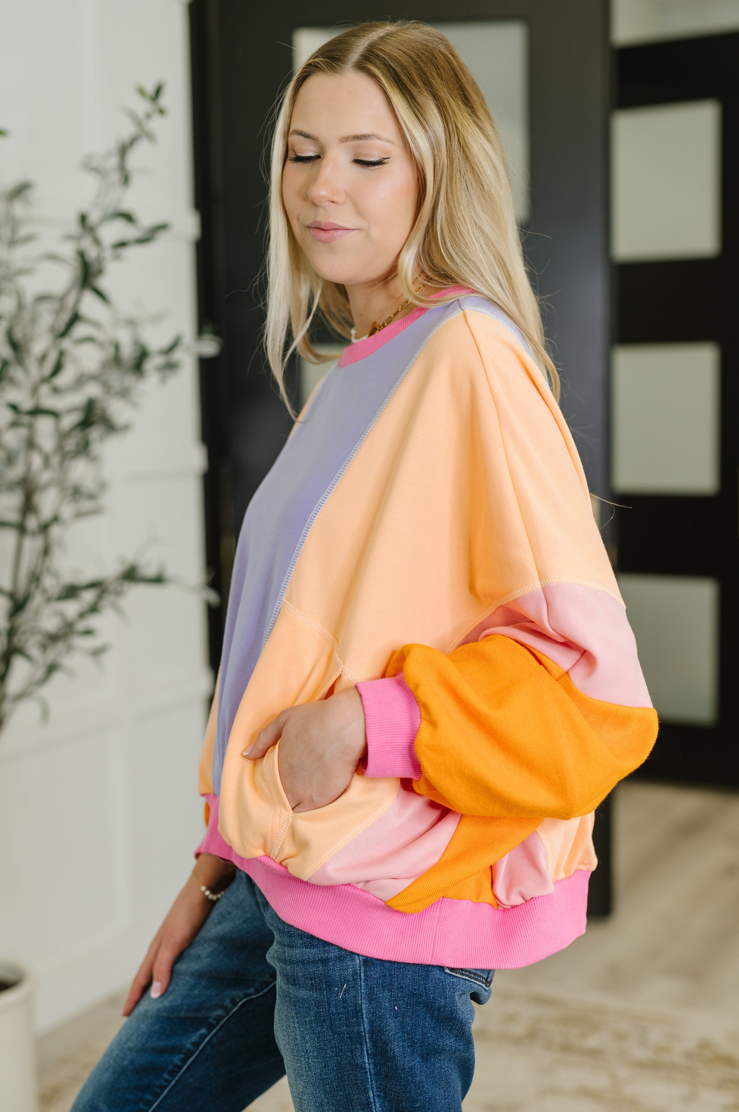 Blockbuster Color Block Pullover in Muted