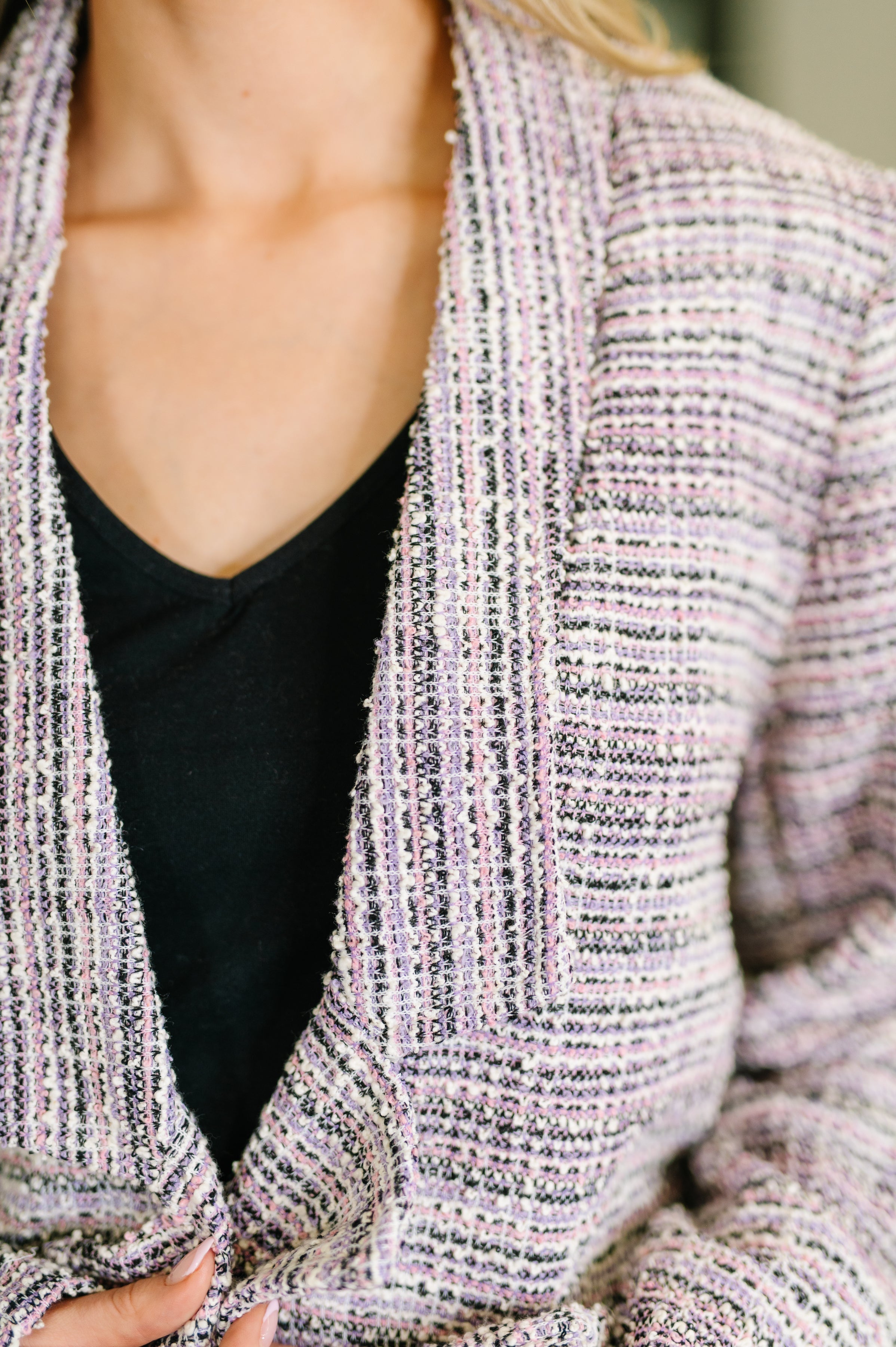 Brixton Tweed Midi Blazer in Lavender Ivory
