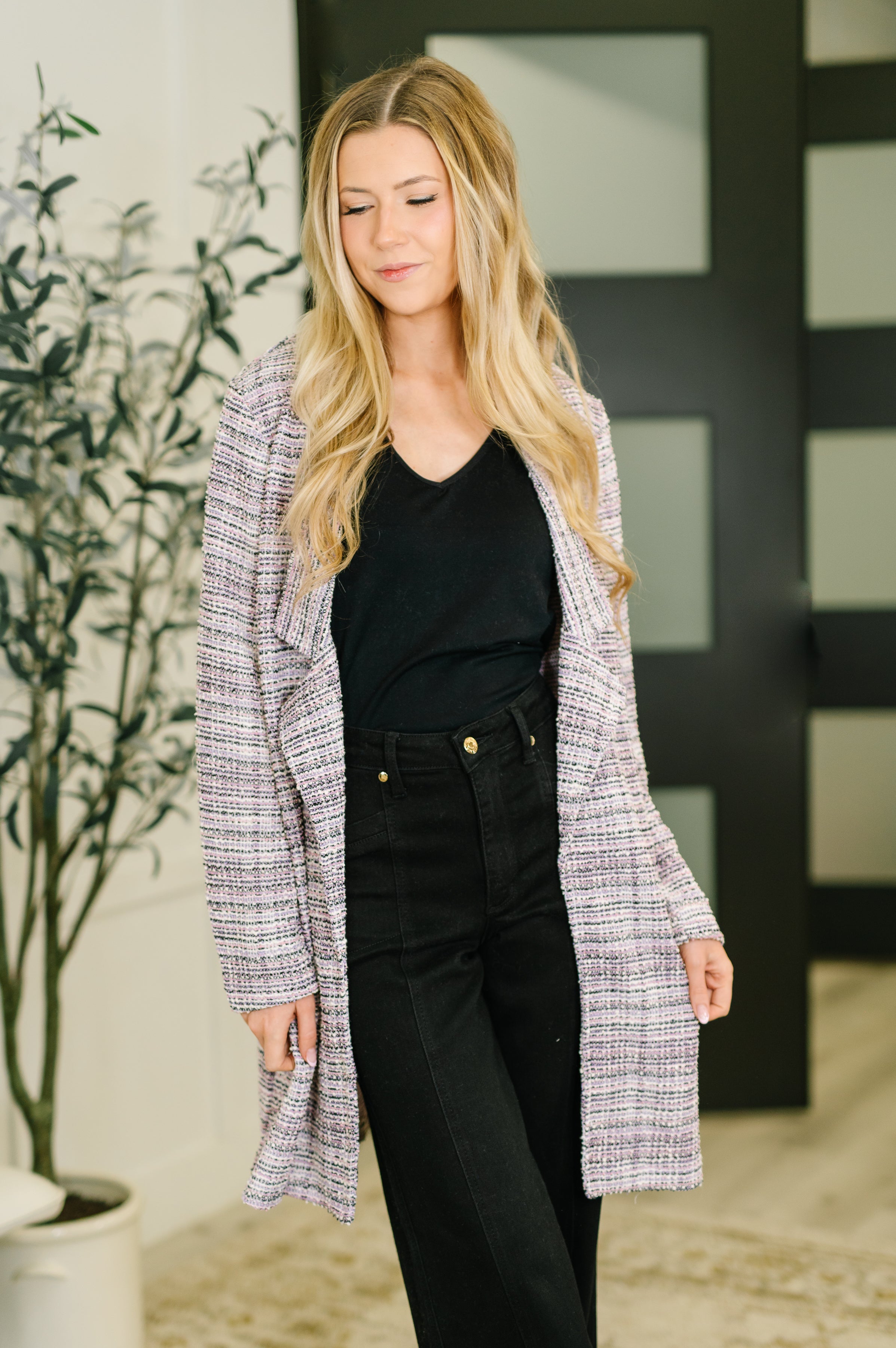 Brixton Tweed Midi Blazer in Lavender Ivory