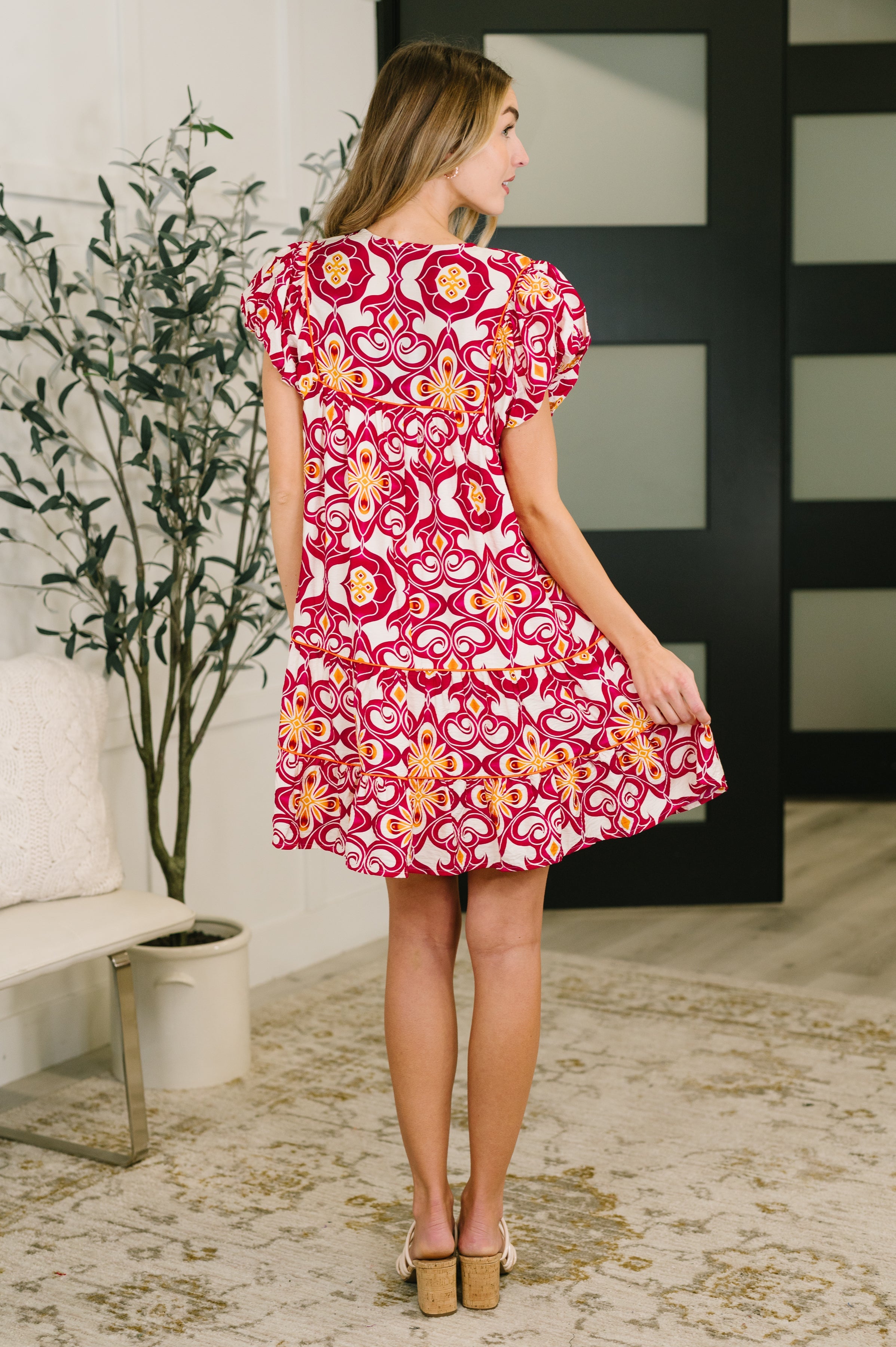 Don't You Go Away Balloon Sleeve Dress