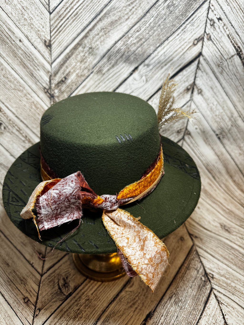 Olive & Turquoise Custom Felt Hat