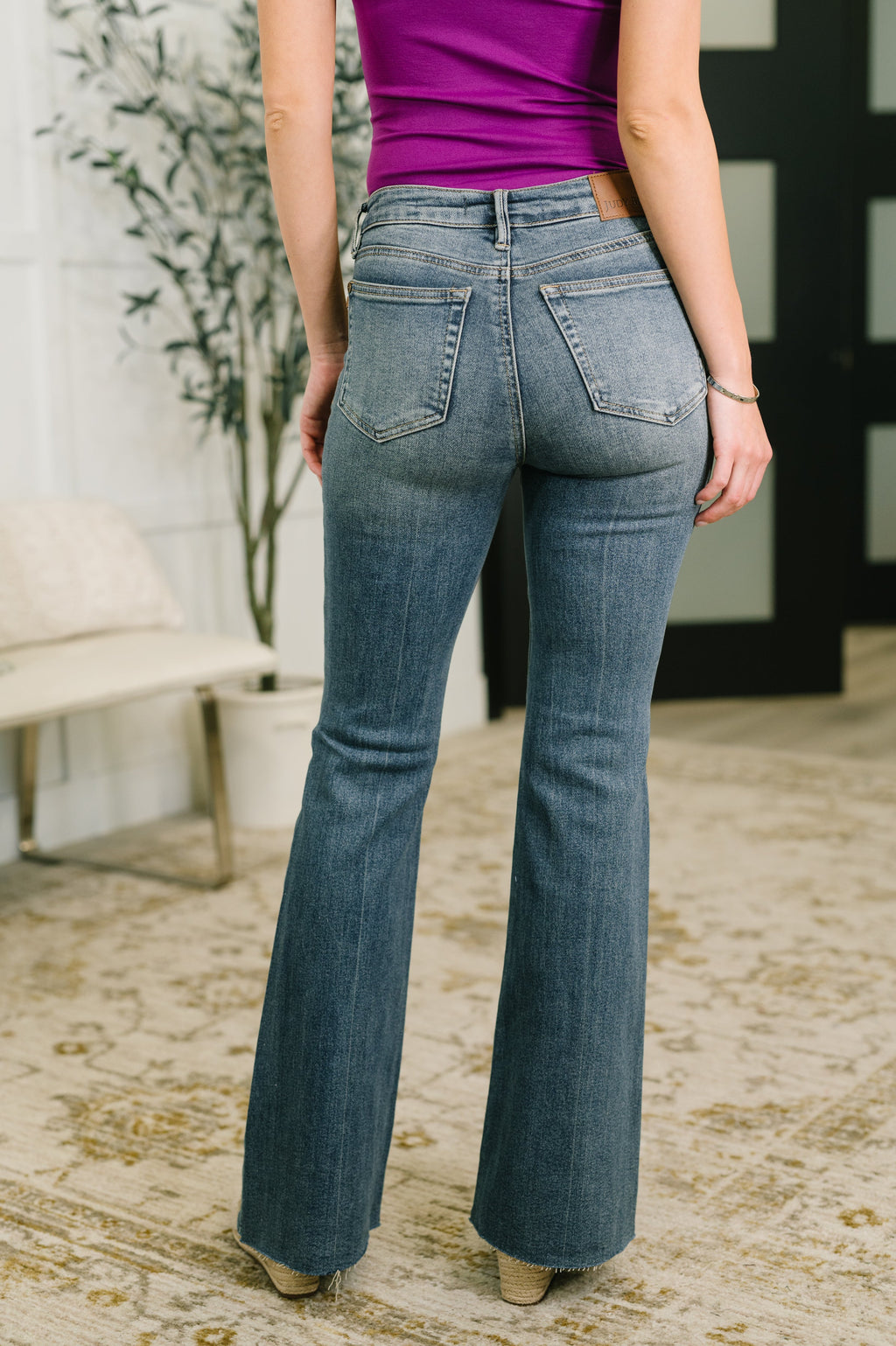 Jackie Mid Rise Flare Jean with Front Flap Pockets
