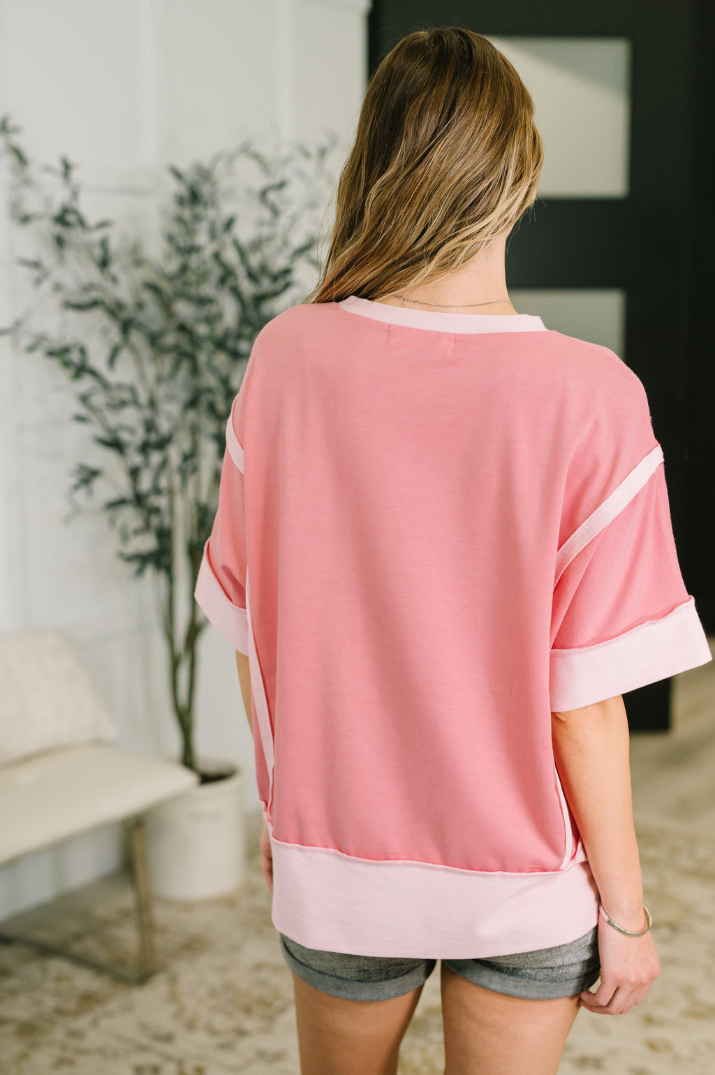 Like Two Old Friends Exposed Seam Top in Pink