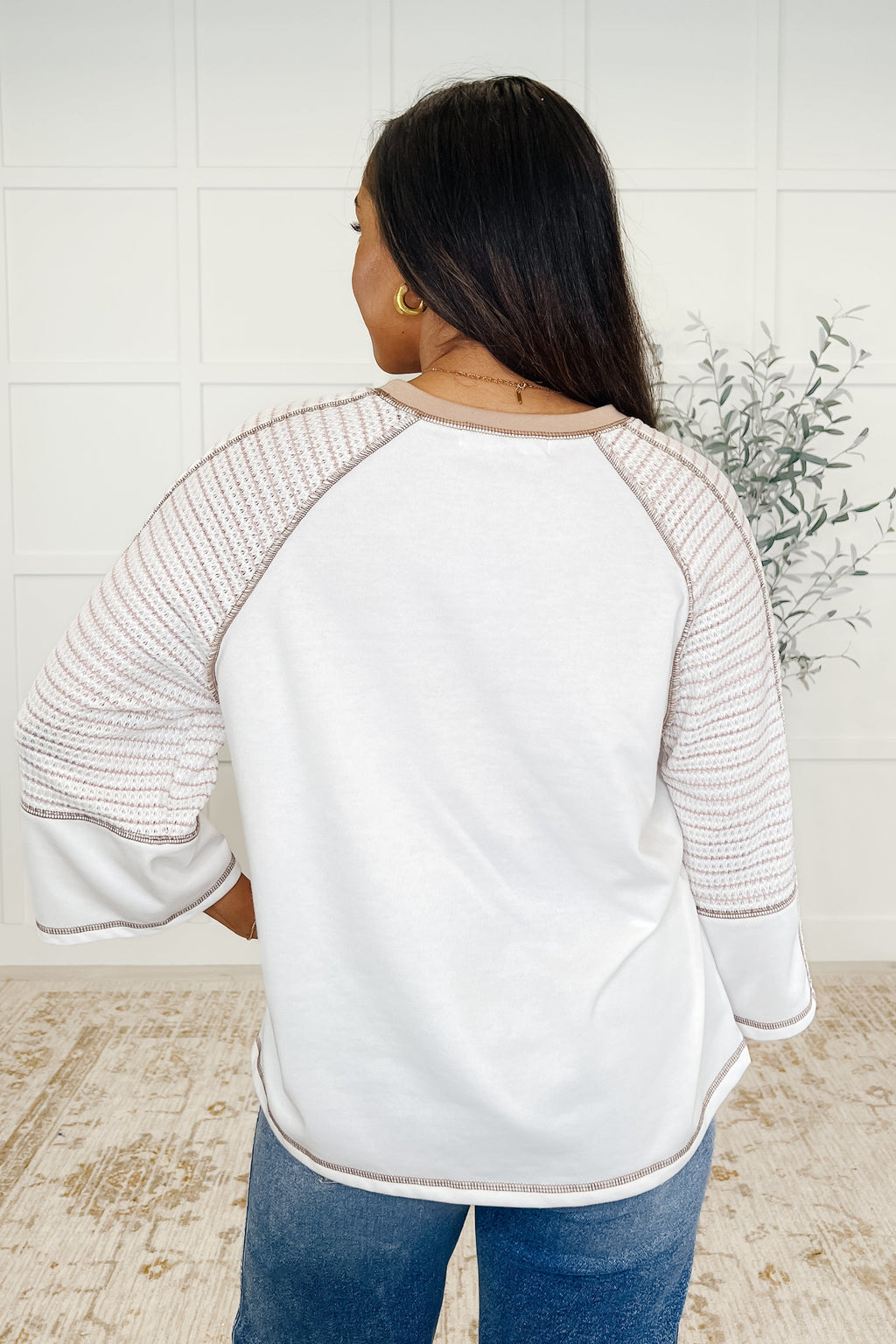 Preoccupied Striped Sleeve Top in Tan