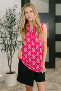 Sea Spray Collared Sleeveless Top in Floral Ikat