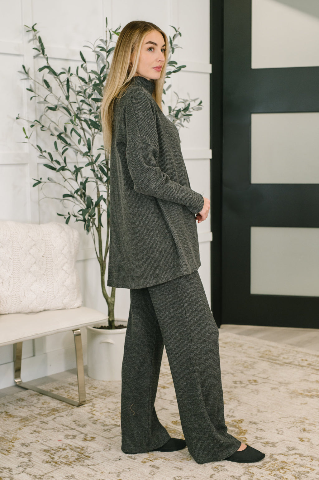 Signature Open Front Cardigan Set in Black
