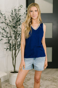 Whisper Trim Detailed V-Neck Tank in Navy