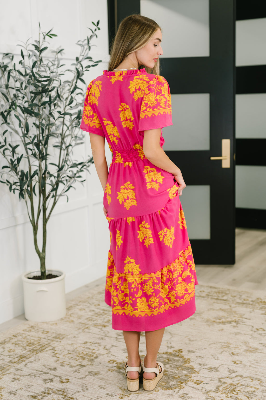 Whispering Willow V-Neck Dress in Fuchsia
