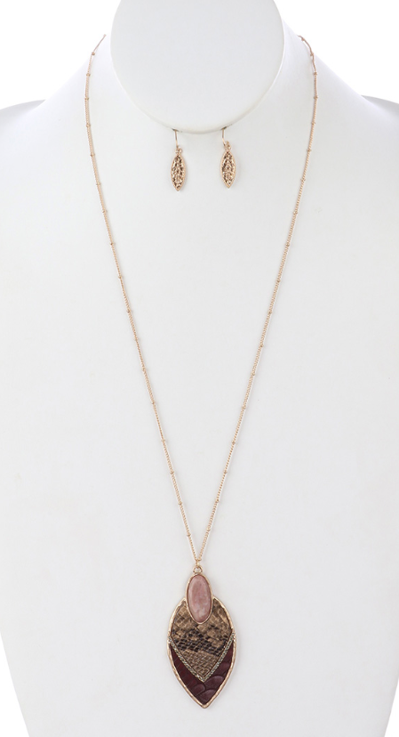 Animal Print Leather Necklace and Earring Set