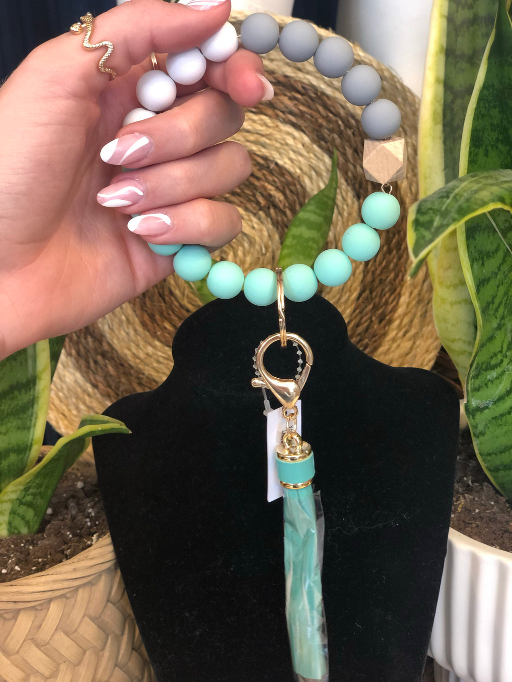 Multi Color Beaded Bangle Keychain