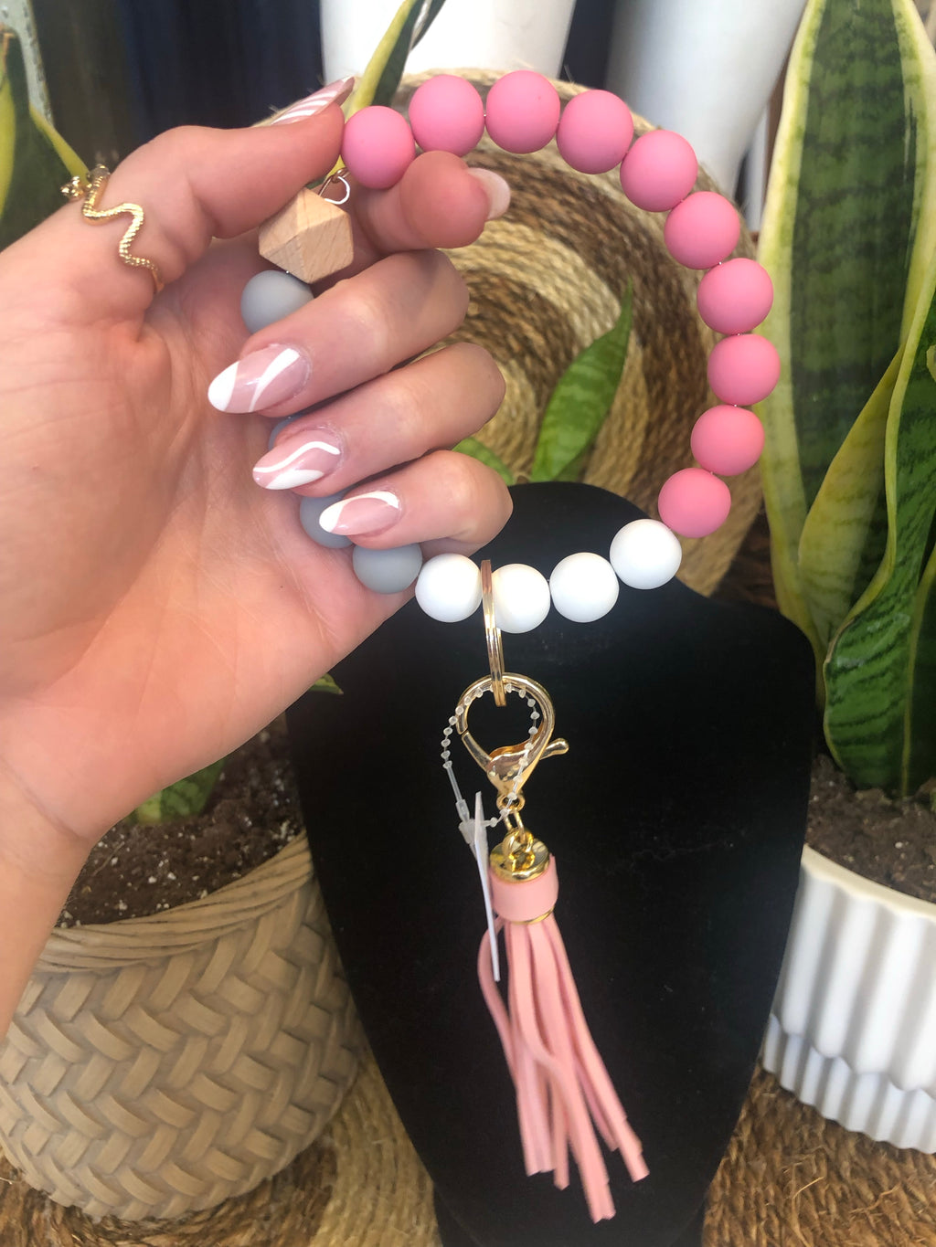 Multi Color Beaded Bangle Keychain